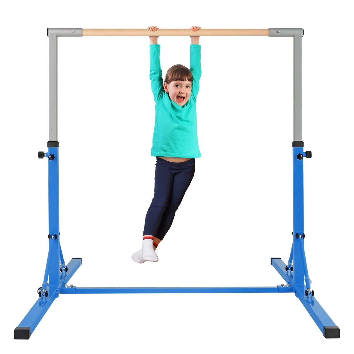 COSTWAY Gymnastik Turnreck klappbar, Turnreck 90-150cm höhenverstellbar, Reckstange mit Rollen, tragbarer Turnstangen bis 100kg belastbar, Reckanlage, Trainingsgeräte