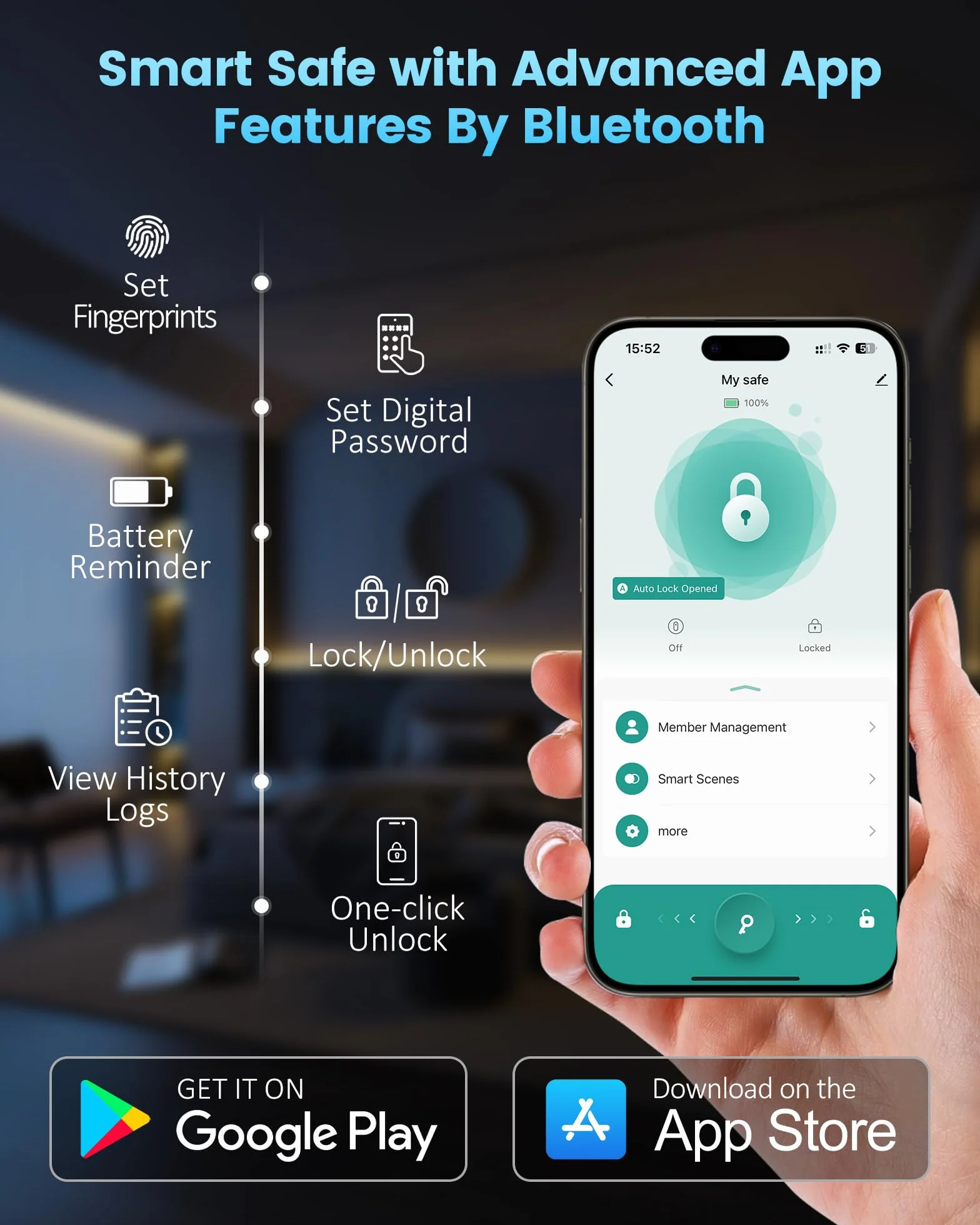 BOOSTEADY Intelligenter biometrischer Waffentresor für Handfeuerwaffen, 4-Wege-Fingerabdruck-Schnellzugriff, Waffenschlossbox für zwei Waffen mit Fingerabdruck-/Digitaltastatur/Schlüssel/App-Funktion