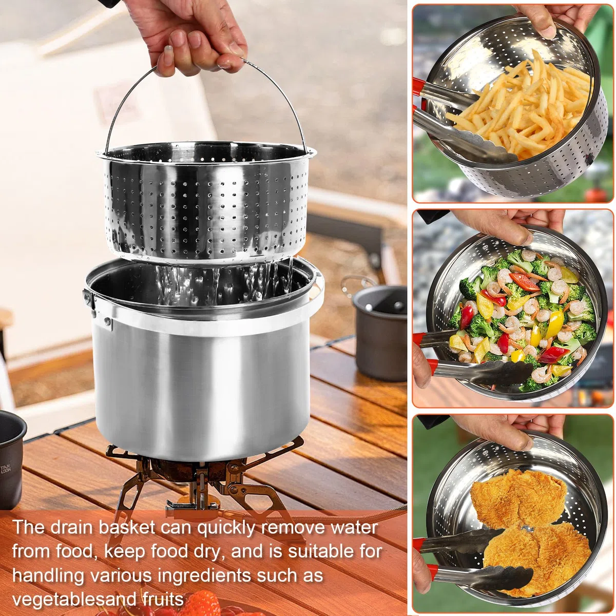 GFTIME Camping Kochset Camping Kochgeschirr aus Edelstahl, Camping Topf Pfanne Set, Camping Töpfe für Campingkocher, 5-teilig