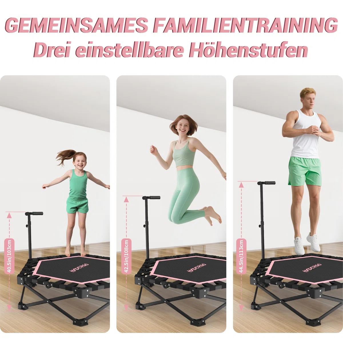 HXD-ERGO Klappbar Fitness Trampolin Erwachsene Indoor, Keine Installation erforderlich und tragbar, Durchmesser 106 cm