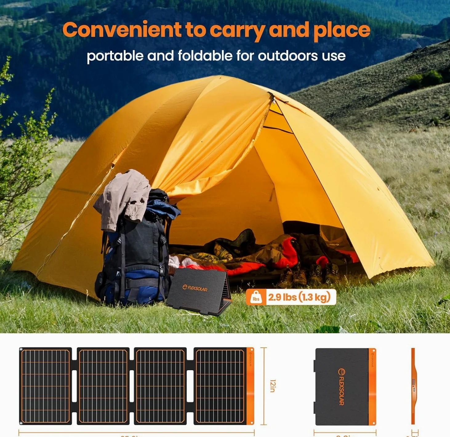 FlexSolar 40W Faltbares Solarpanel, Tragbares Solarladegerät USB-A QC3.0 USB-C PD3.0, 13.9V 2.9A, IP67 Wasserdicht, PET, Camping Outdoor