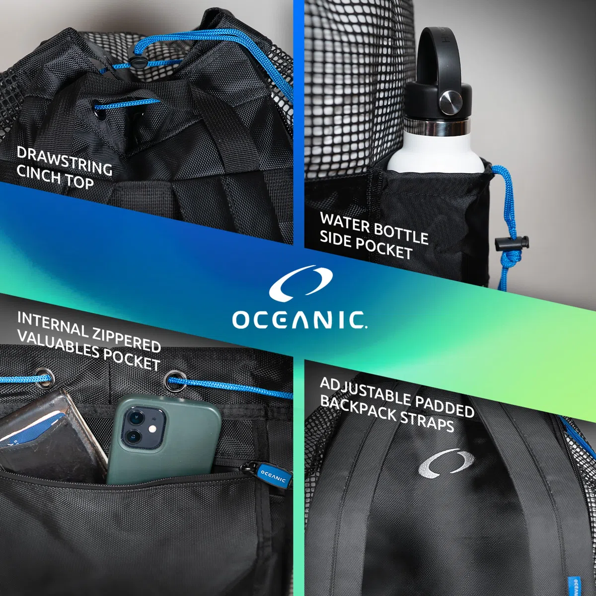 Oceanic Scuba Snorkel Bag, XL Mesh Dive Bag Backpack, Lightweight, Quick-Dry, Padded Straps, Internal Pocket, Ideal for Snorkeling, Beach Gear & Outdoor Sports