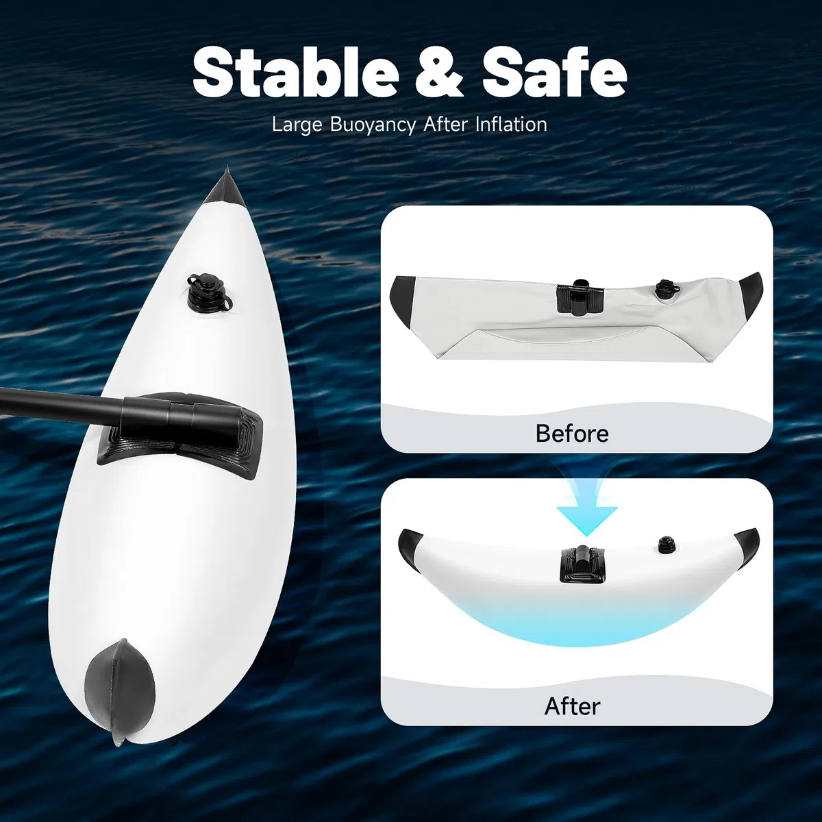 Aufblasbarer Kajak Ausleger Stabilisator Set, PVC Schwimmer mit Aluminium Stangen, Verstellbare Seitenausleger für Kanu, Boot, Angeln, Rafting, Paddeln