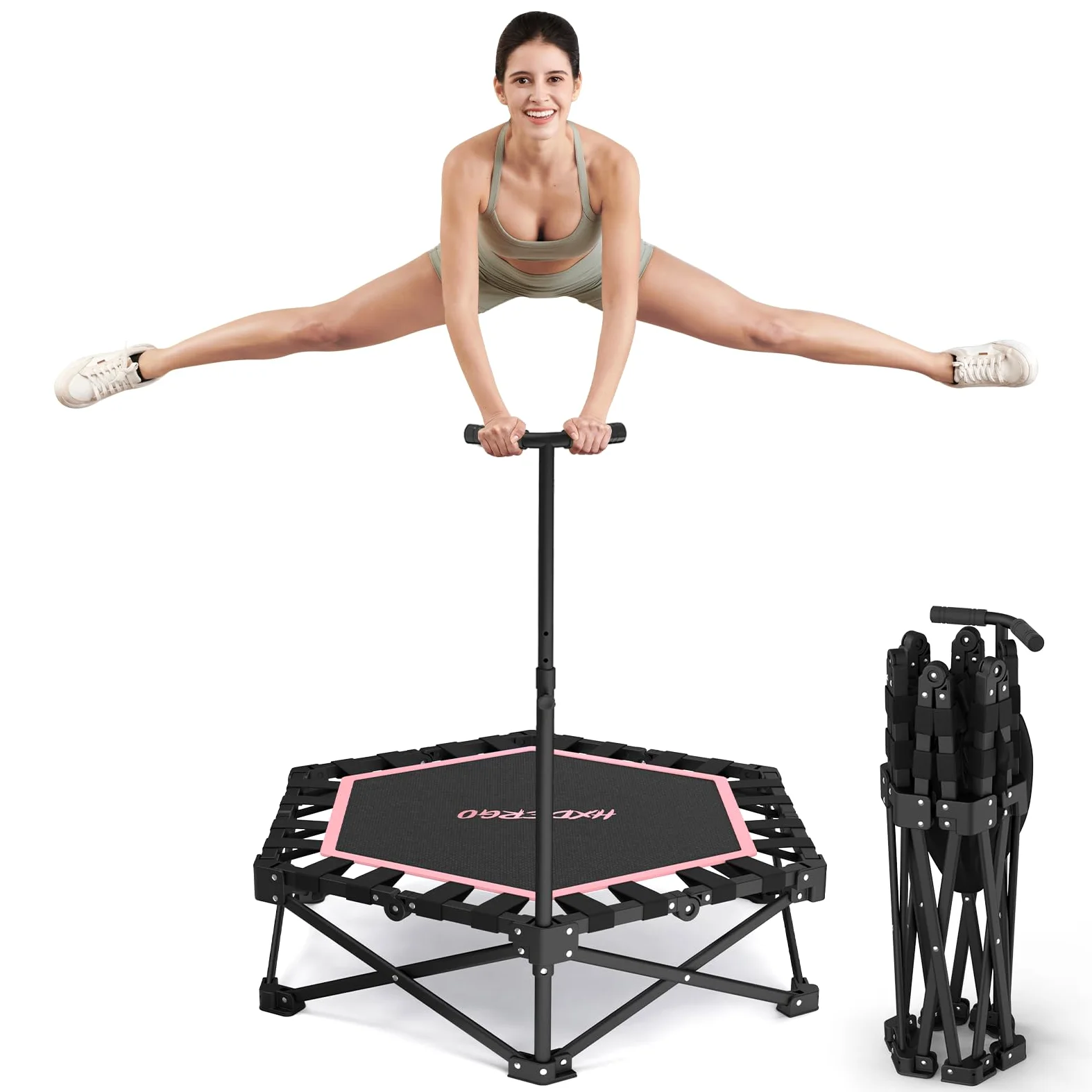 HXD-ERGO Klappbar Fitness Trampolin Erwachsene Indoor, Keine Installation erforderlich und tragbar, Durchmesser 106 cm