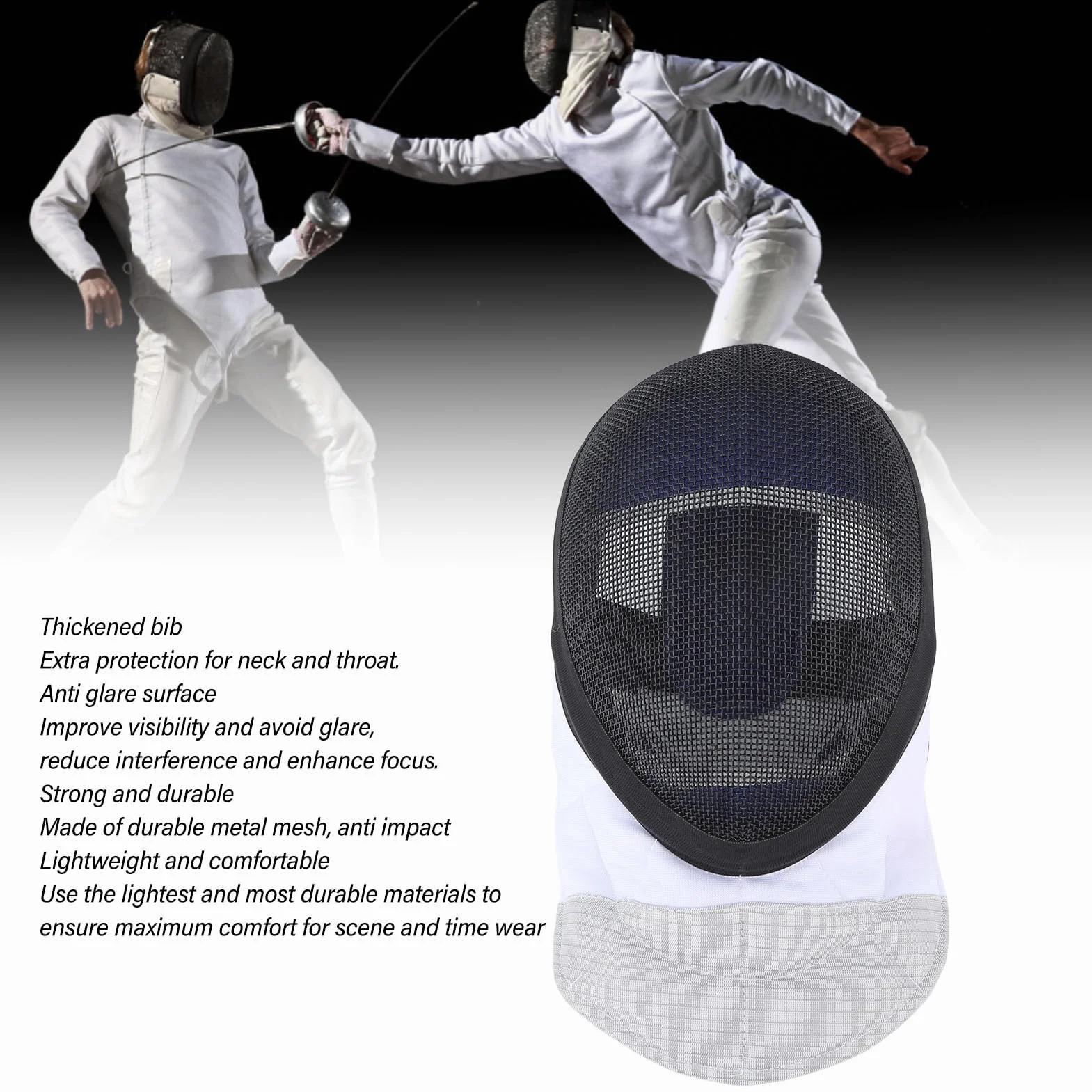 Tbest Fechthelmmaske, Fechtsportmaske Fechtschutzhelm mit Gepolstertem Latz für Tägliches Training und Wettkampf, Schwarz (M)