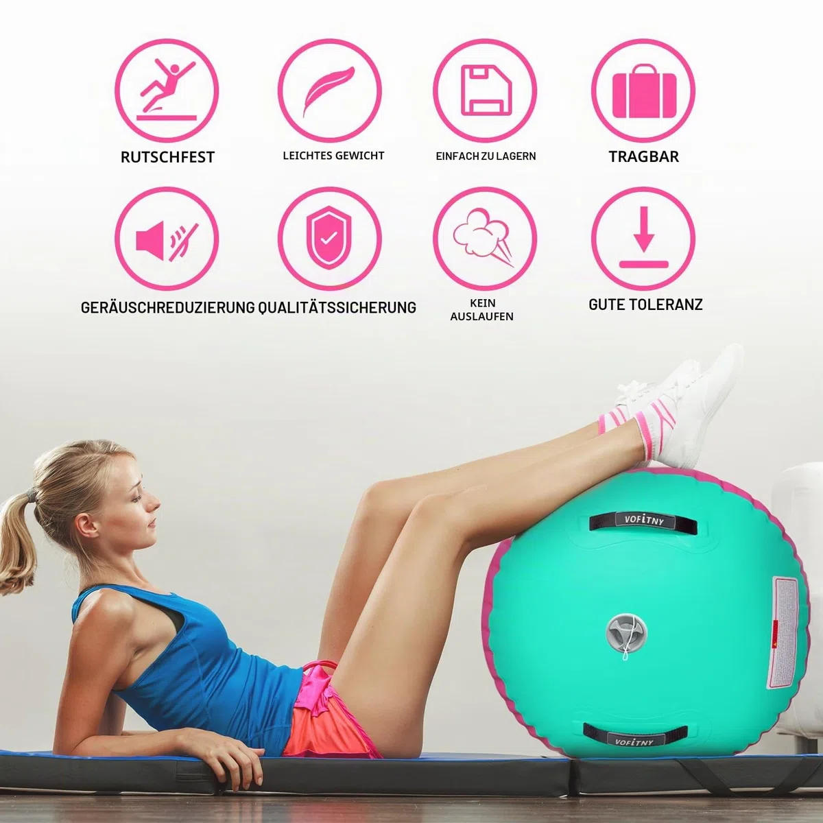 VOFiTNY Aufblasbare Rolle Gymnastik Yoga Turnmatte Air Barrel Tumbling Track Balance Trainer Luft Roller