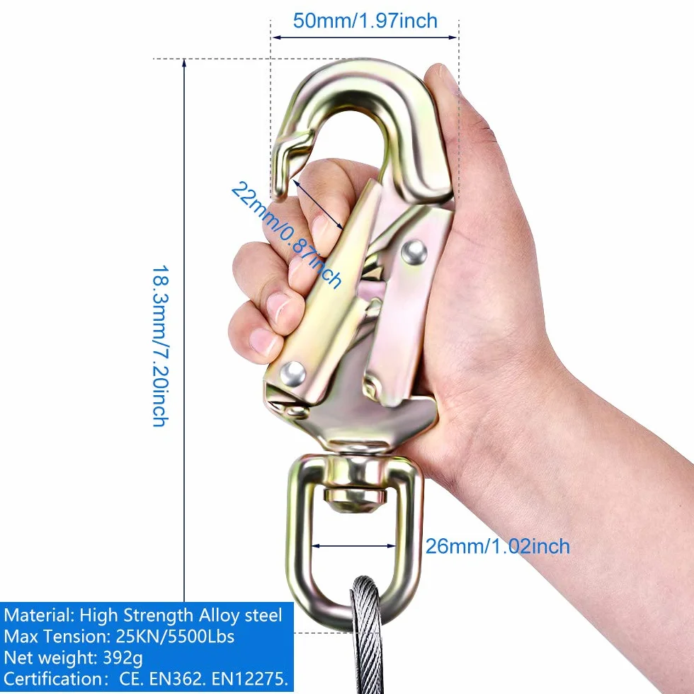 Stahlkern Baumkletterseil,12 mm x 3 m Outdoor Sicherheitsseil,Flipline zum Baumklettern mit dreifach verriegelbarem Karabiner,geringe Dehnung,schnittfest für Baumpfleger,Baumkletterer,Absturzsicherung