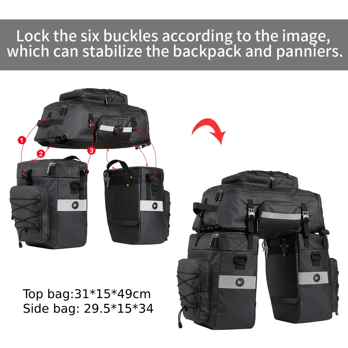 BAIGIO Fahrradtasche 3-in-1 Multifunction wasserdichte Gepäckträgertasche 75L Radfahren Gepäckträger Tasche hinten Fahrrad Rucksack Reisetasche mit Regenschutz, Herren