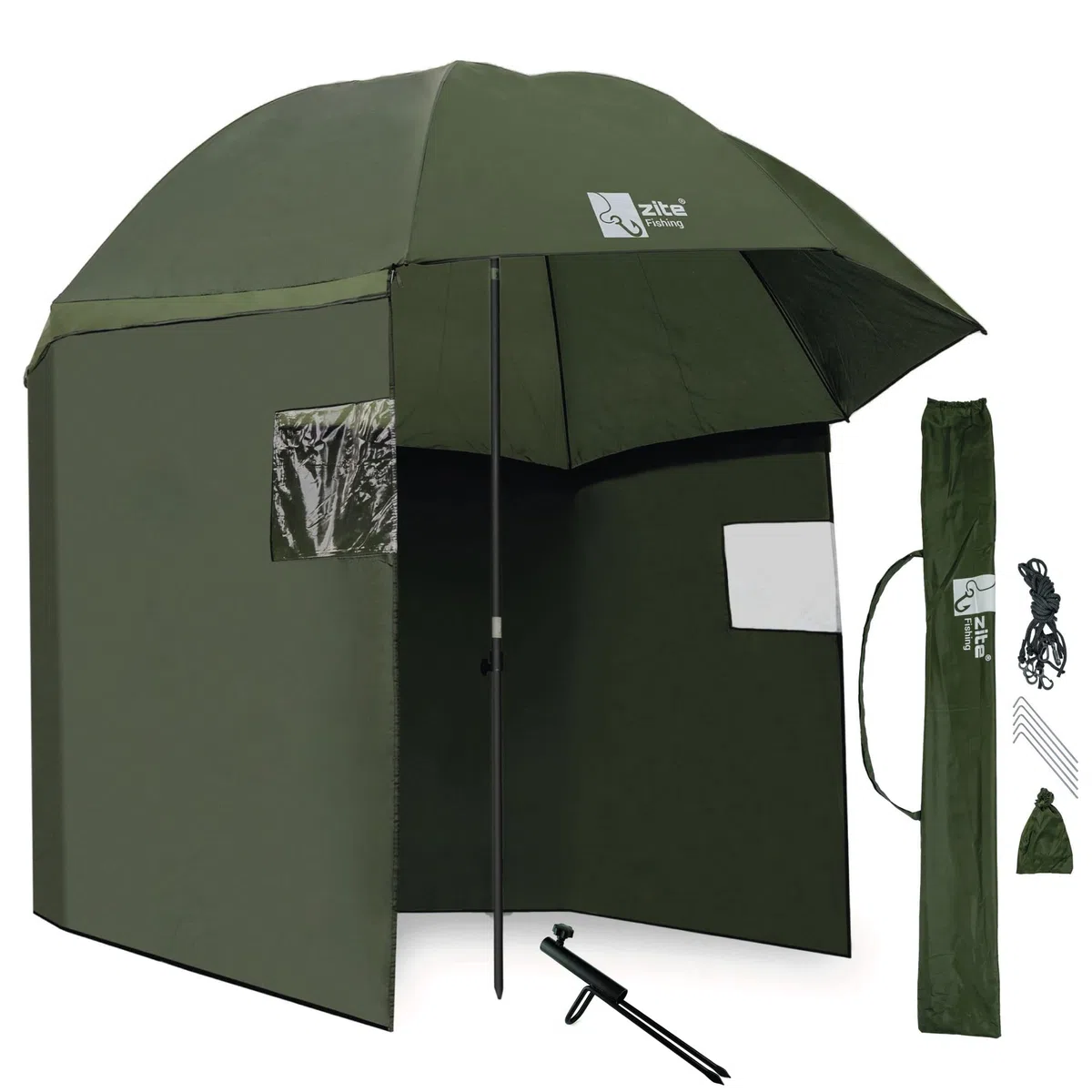 Zite Fishing Schirmzelt Set Angeln - Angel-Zelt 2,50m Wasserabweisende Beschichtung & Schirmstütze für Angelschirm mit Seitenwand, Angelschirme, Angel Schirm, Anglerschirm Schirmzelt Angeln Anglerzelt