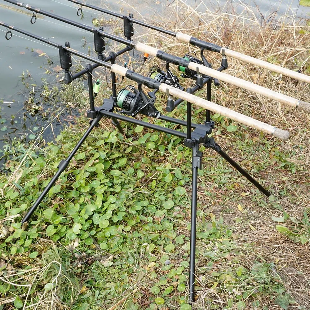 Hirisi Tackle Rod Pod Rutenhalter – 3 Ruten oder 2 Ruten wählbar, – Aluminium Rutenständer mit Tasche zum Karpfenangeln, Angelrutenständer