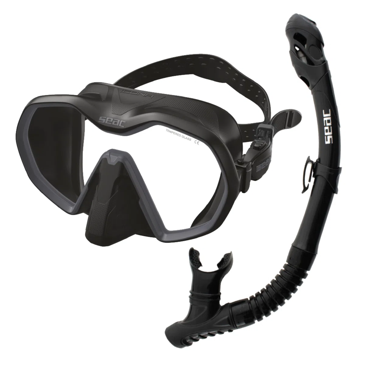 SEAC Set Bis Icona Dry, Hochwertiges rahmenloses Maske- und Schnorchelset für das Gerätetauchen