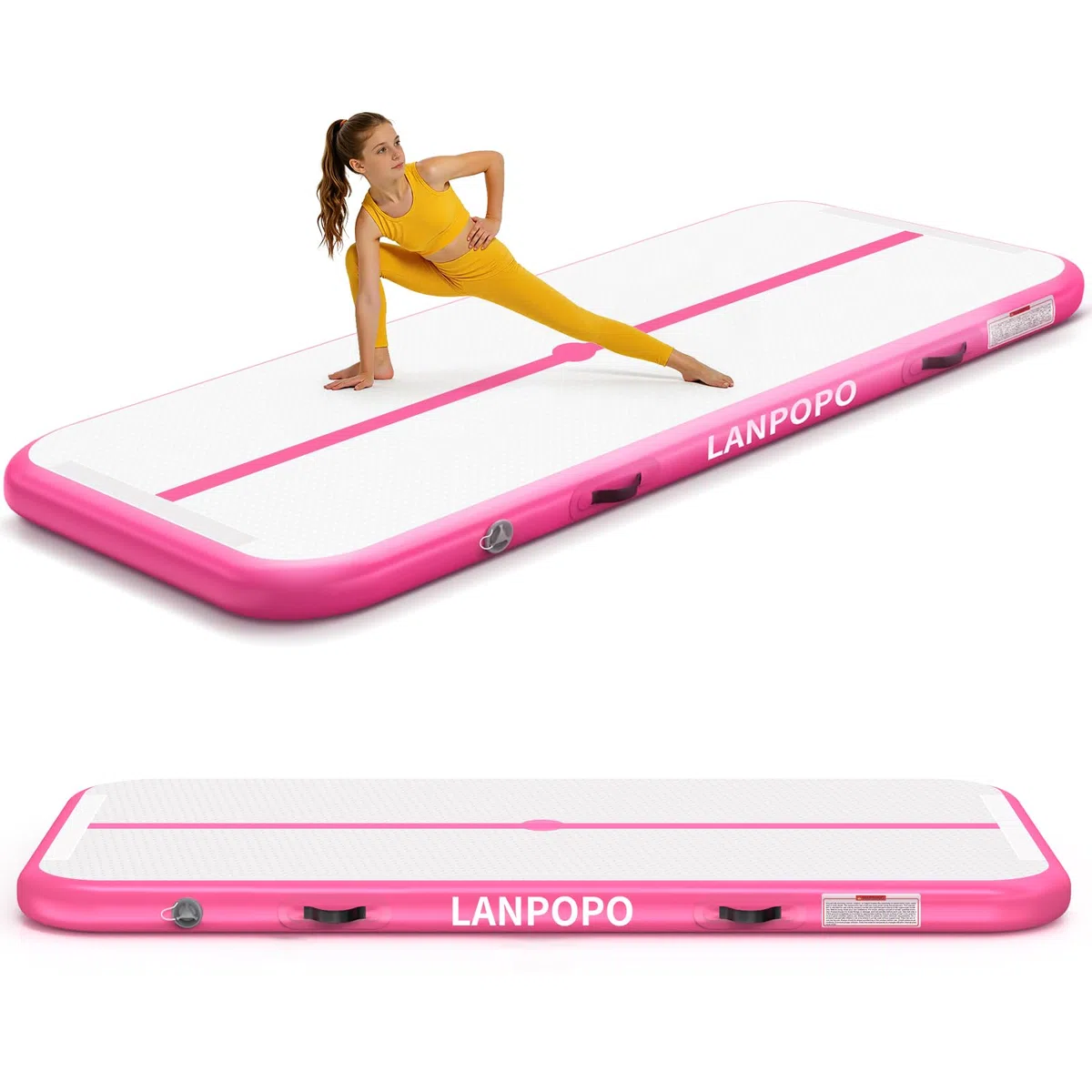 Airtrack Gymnastikmatte – Aufblasbare Turnmatte 2M/3M/4M/5M in Pink, Luftdicht, Weich Aber Stabil, Einfach Aufzubauen & zu Verstauen – Für Kinder, Zuhause, Yoga, Cheerleading & Wasserspaß