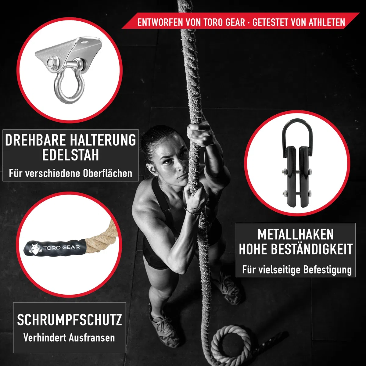 38 Millimeter Juteseil zum Klettern, 3-6 Meter | Kletterseil mit Karabinerhaken und Aufhänger für Crossfit, Fitness, Fitnessstudios und Feuerwehrtraining (38 mm X 3,5 m)