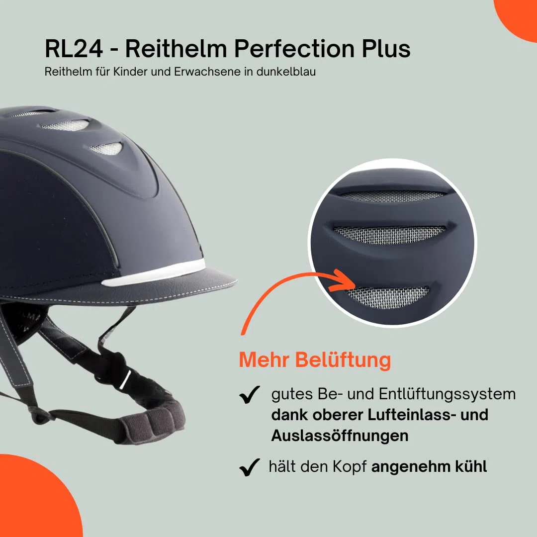 RL24 - Reithelm Perfection Plus | atmungsaktives & waschbares Innenfutter | Reitkappe mit Kinn- & Nackenschutz | Größe- & Kopfform verstellbar | Unisex Reitsport Schutzkleidung