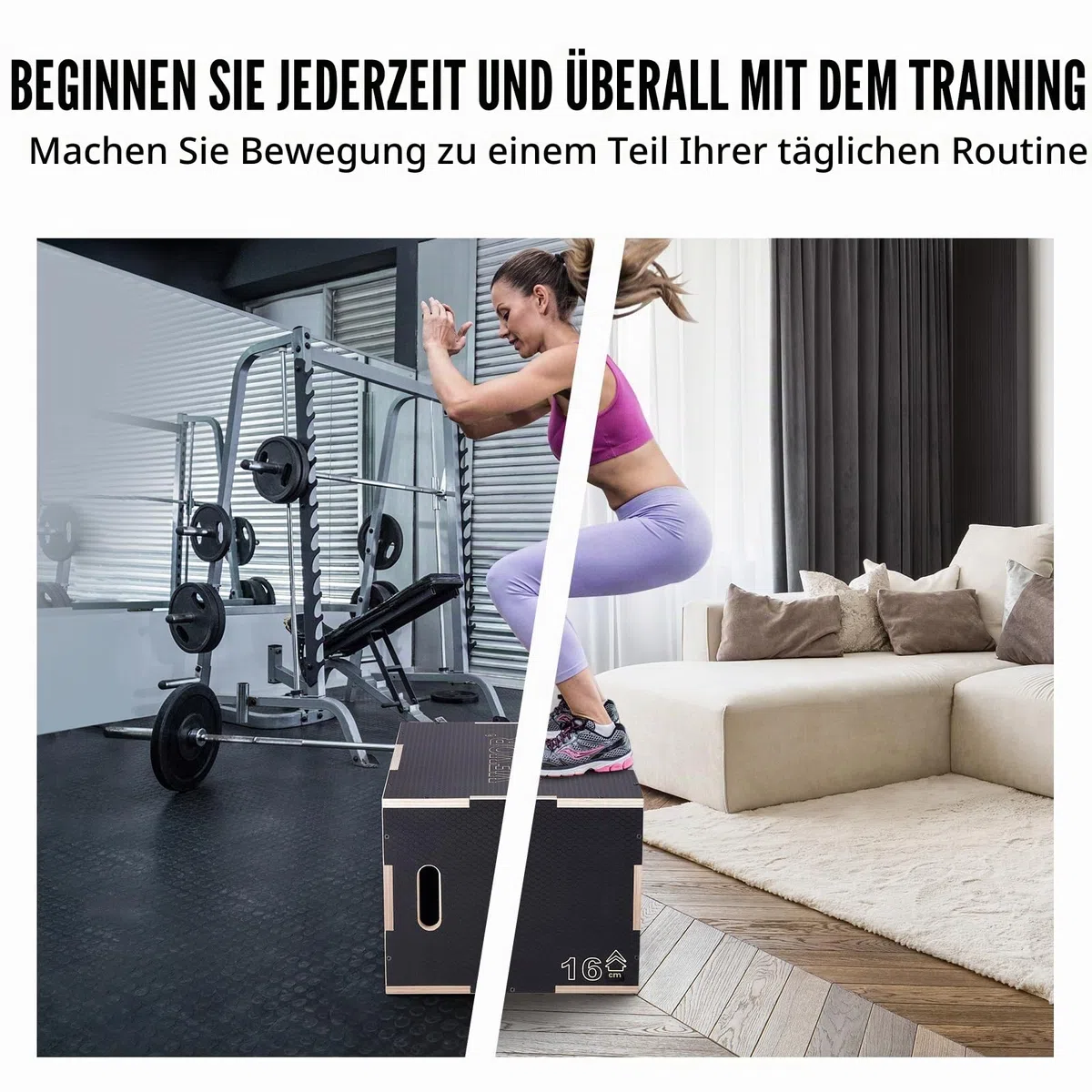 VEVOR 3-in-1 Plyometrische Sprungbox aus Holz, Plyo-Box, Plattform & Sprung-Agility-Box, rutschfeste Fitnessübung, Step-Up-Box für Zuhause, Fitnessstudio, Konditionierung, Krafttraining, mehrere