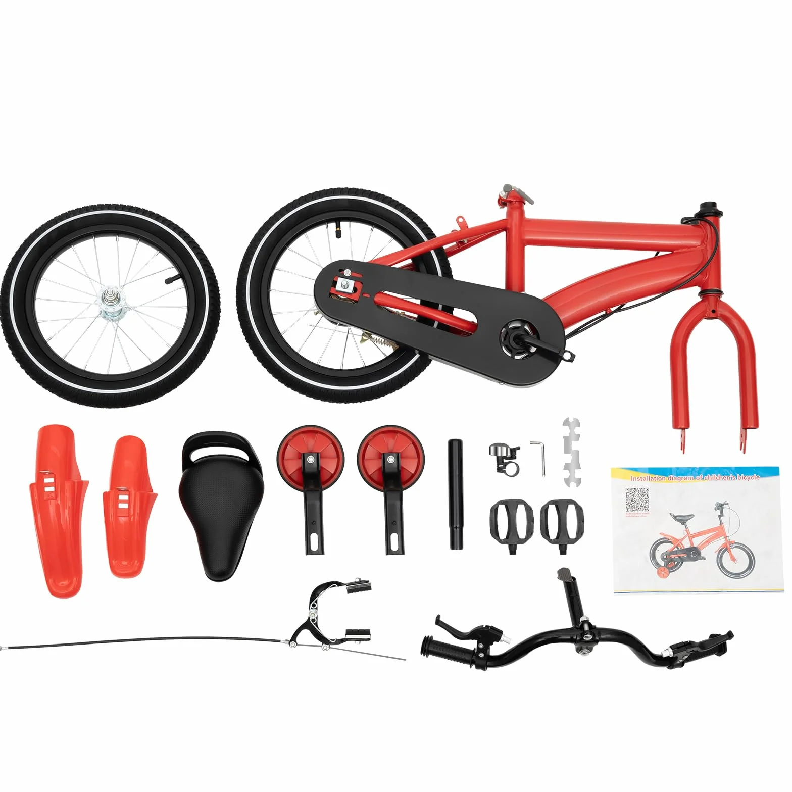 14 Zoll Kinderfahrrad, Kinder Fahrrad mit Korb, Fahrrad für Jungen und Mädchen mit Stützrädern und Duales Bremssystem, Höhenverstellbar Kinder Fahrrad für ab 3-6 Jahre Jugend Fahrrad