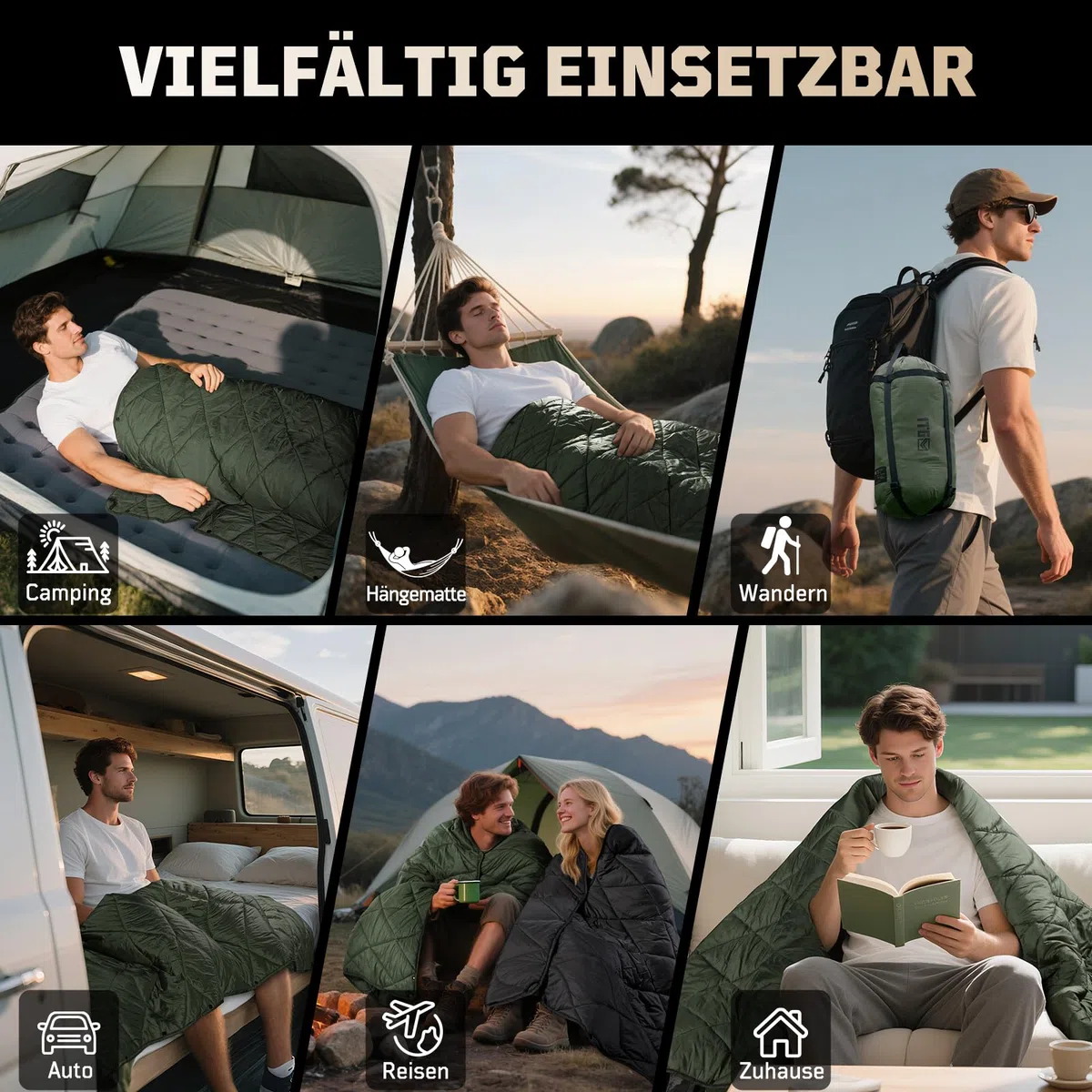 1TG Tactical Camping Decke, Outdoor Decke Ultraleicht,Campingdecke Wasserabweisend Kompakt für Wandern, Auto, Angeln, Camping, Büro (M -190x132CM L-158x208CM)