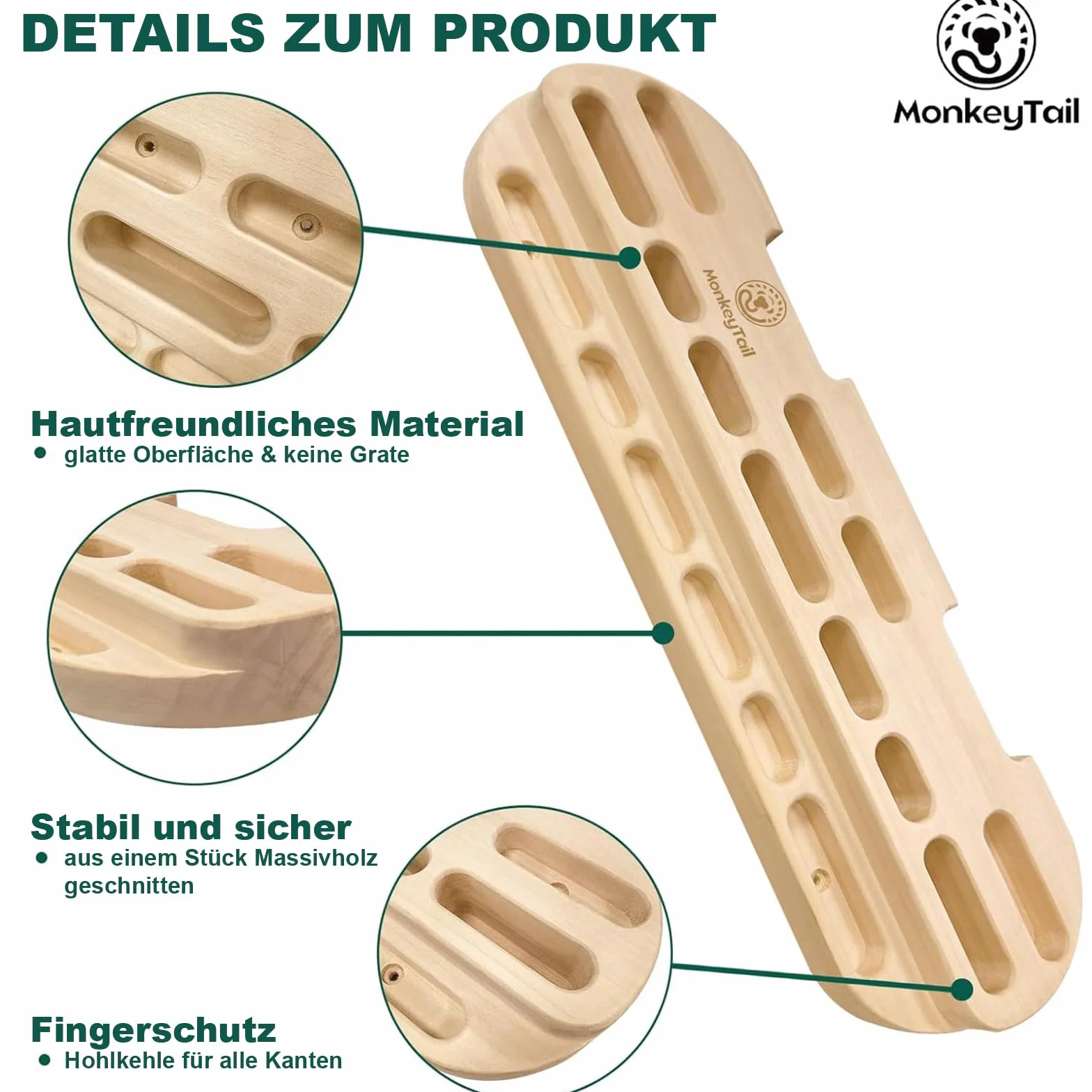 MonkeyTail Climbing Board, Hangboard für Fingertraining, Grip Hangboard, Bouldering Equipment für alle Klettertrainer