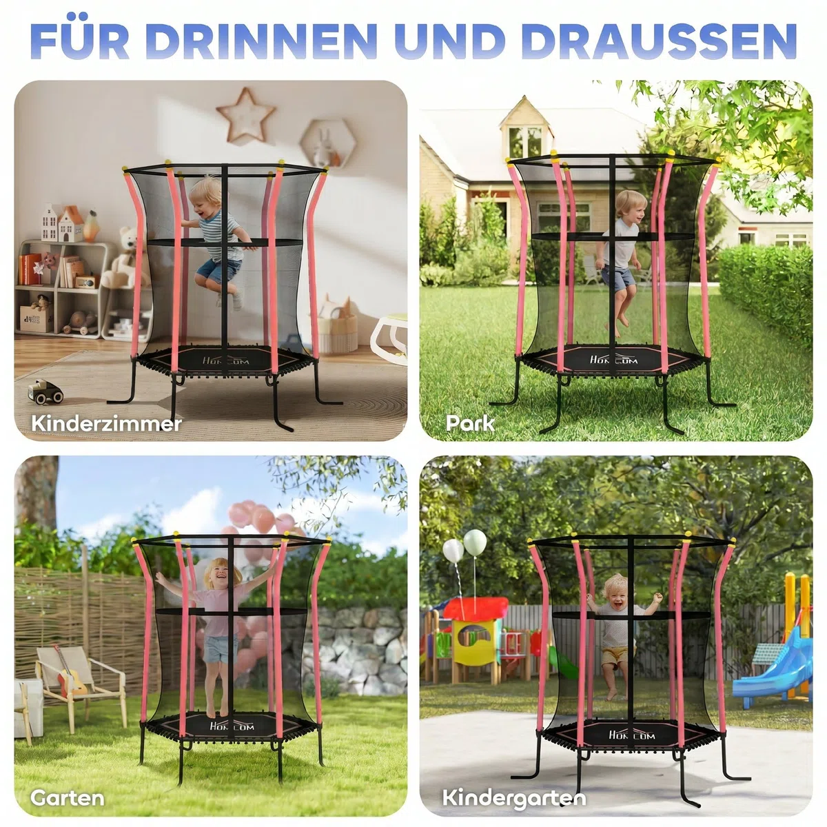 HOMCOM Trampolin Outdoor, Kindertrampolin Gartentrampolin mit Sicherheitsnetz, Randabdeckung für Kinder 3-10 Jahre bis 50 kg belastbar