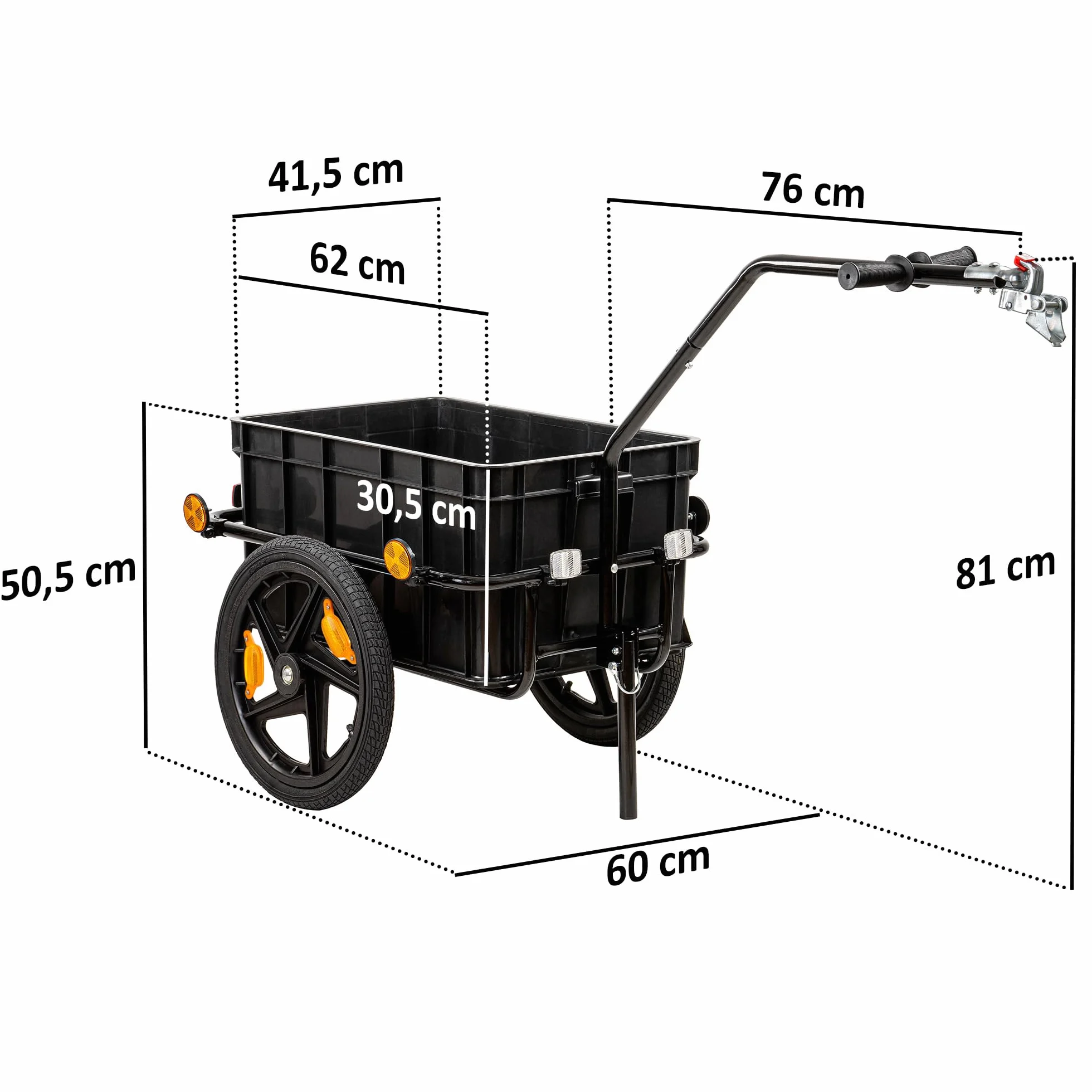 Zelsius Fahrradanhänger Transport | 68 Liter | Transportwagen, Fahrradwagen, Handwagen | Anhänger für Fahrrad, Lastenanhänger mit Kunststoffwanne | Transportanhänger, Transportbox