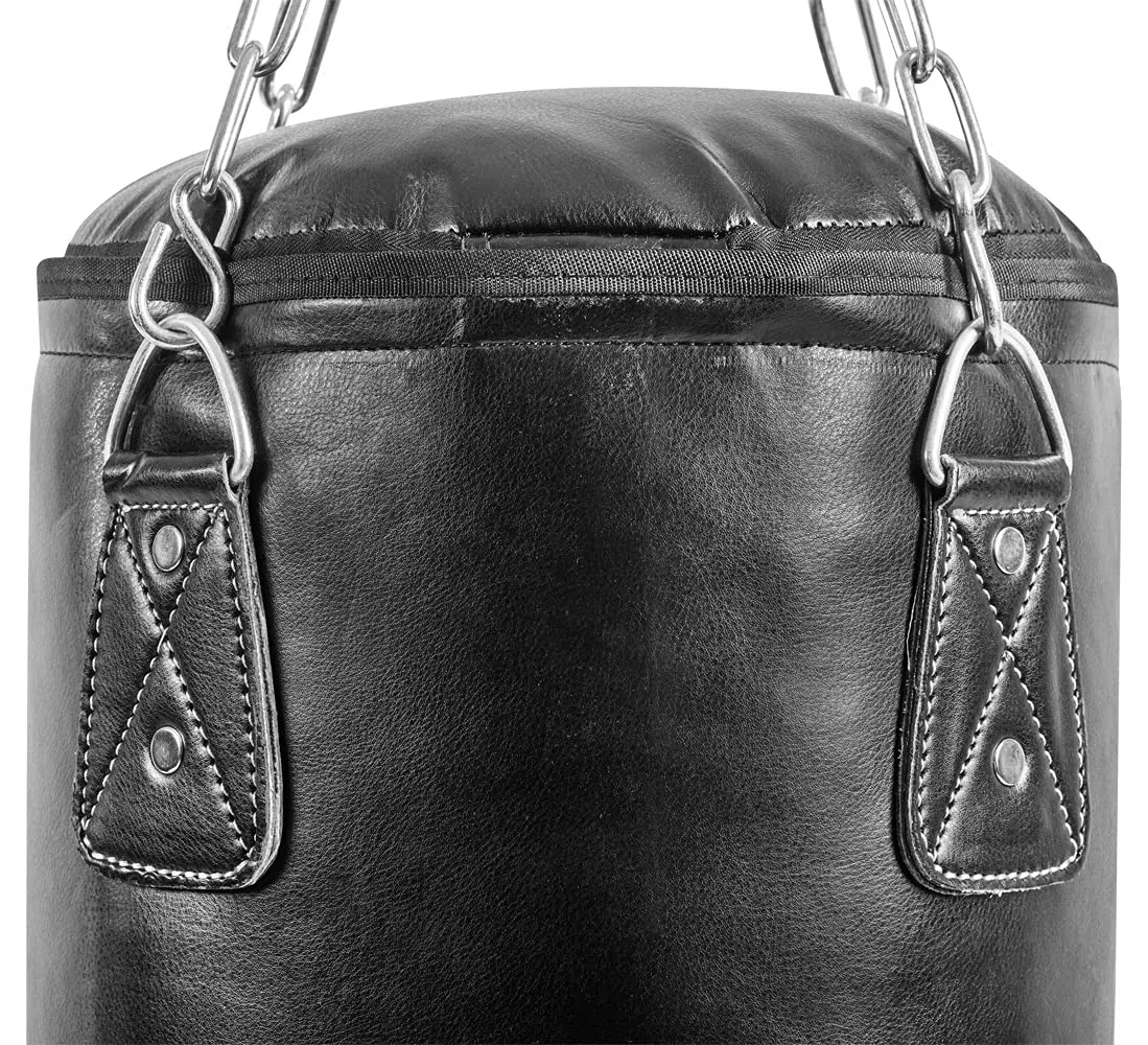 Bad Company Boxsack inkl. Heavy Duty Vierpunkt-Stahlkette I Vinyl Punching Bag, gefüllt/ungefüllt I 80/100/120/150/180 x 35 cm - Schwarz