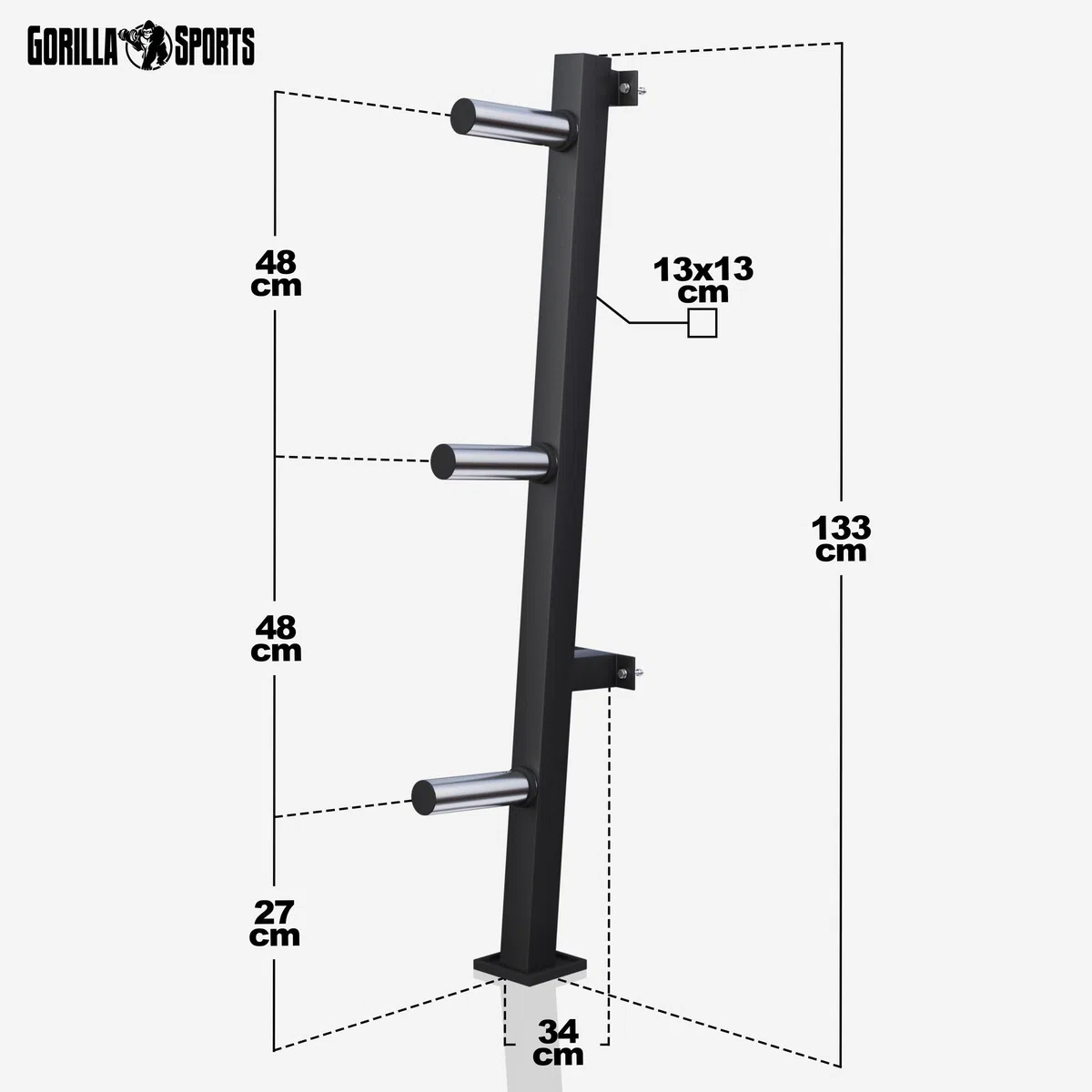 GORILLA SPORTS® Hantelscheibenständer - Hantelständer für Wandbefestigung, 3x30mm und 3x50mm Stangen, Max Belastbar 300kg - Hantelständer, Scheibenständer, Gewichteständer, Hantelbaum, Hantelablage