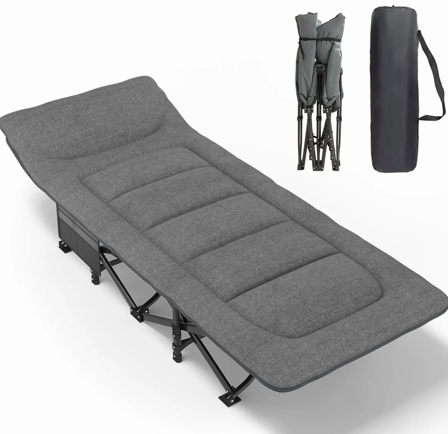 ATORPOK SHOP Campingbett feldbett klappbar, Faltbar Gästebett bis 200 kg für, Indoor, Outdoor, Strand und Garten (grau)