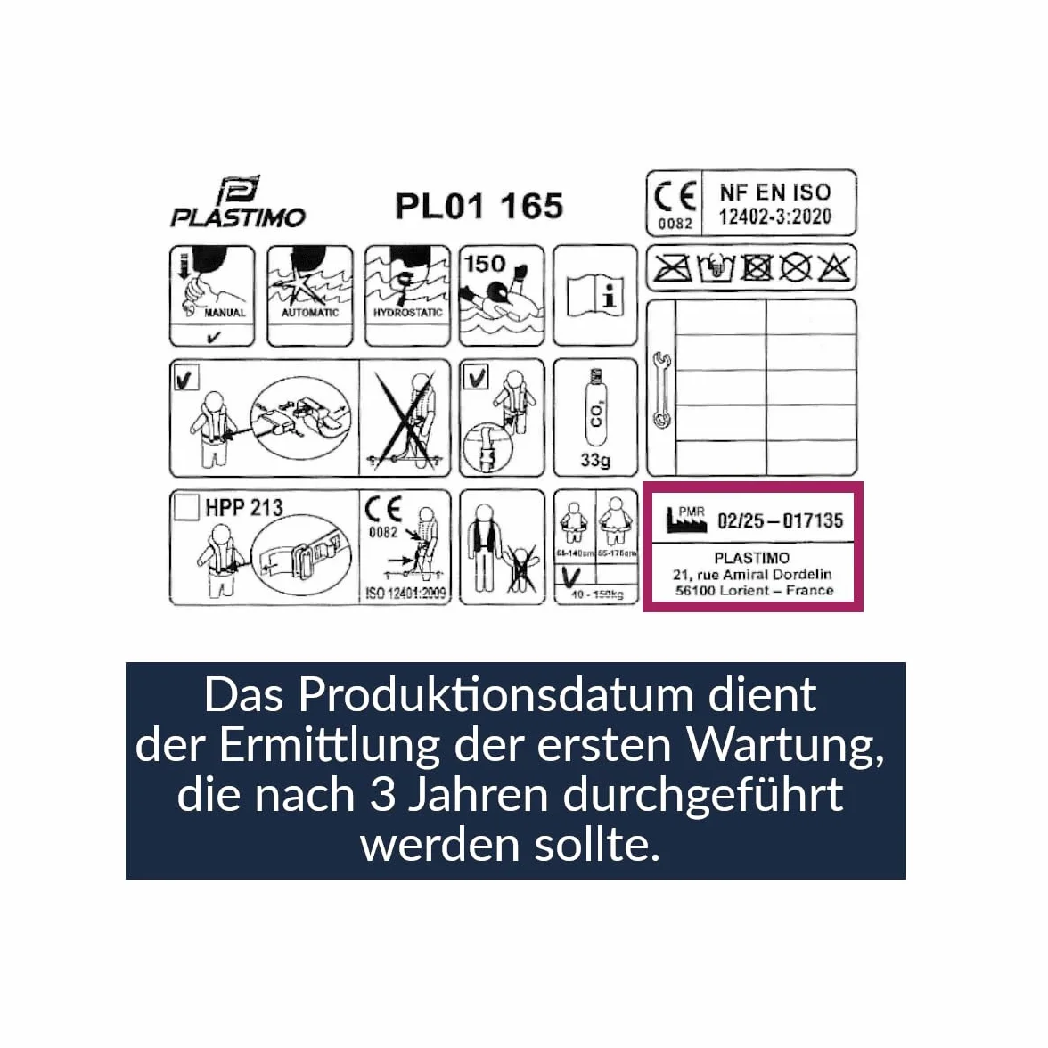 Automatik Rettungsweste 165N mit Harness, ISO 12402-3, Lifebelt, UML-Auslöser, Schrittgurt, Erwachsene 40-150 kg