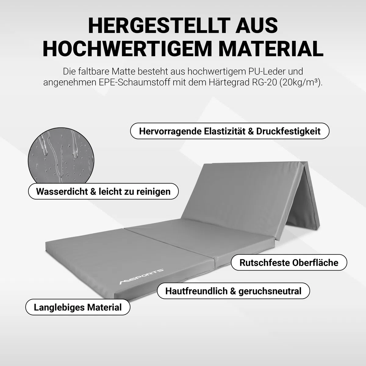 MSPORTS Turnmatte Premium klappbare Weichbodenmatte 190 x 80 x 5 cm Gymnastikmatte faltbare Sportmatte