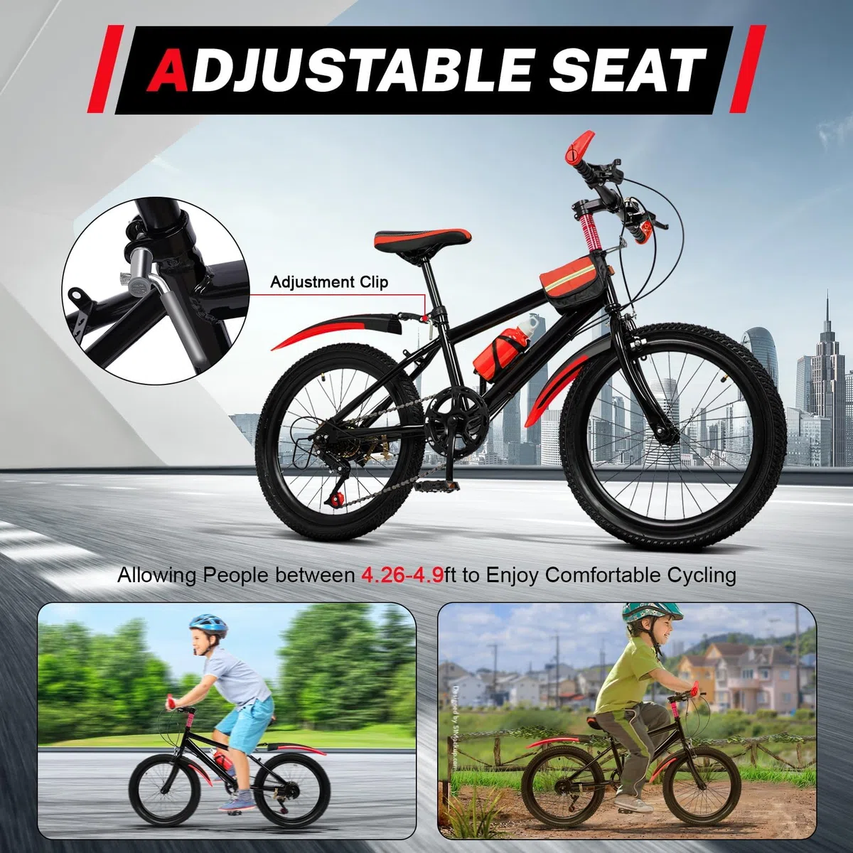20 Zoll Fahrrad, E Bike Kinder, 7 Gang Kinderfahrrad für Jungen und Mädchen mit mit Schutzblech, Wasserflasche, Kompassglocke, Kinder Fahrrad, Mountainbike 20 Zoll Kinderfahrrad von 8-13 Jahren
