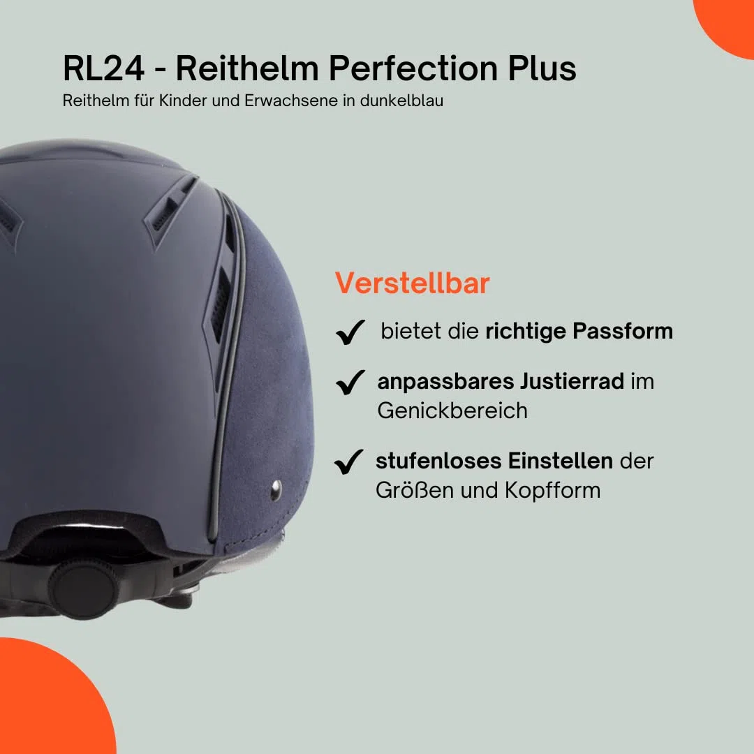 RL24 - Reithelm Perfection Plus | atmungsaktives & waschbares Innenfutter | Reitkappe mit Kinn- & Nackenschutz | Größe- & Kopfform verstellbar | Unisex Reitsport Schutzkleidung