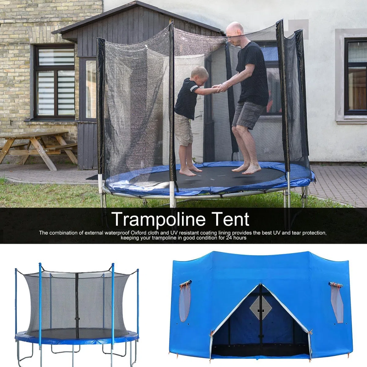 Trampolin Zelts - Trampolin Sonnenschutz Dach, Wasserdicht Anti UVTrampolin Zelts, TrampolinAbdeckung Für RundeTrampoline Mit 6 Geraden Stangen