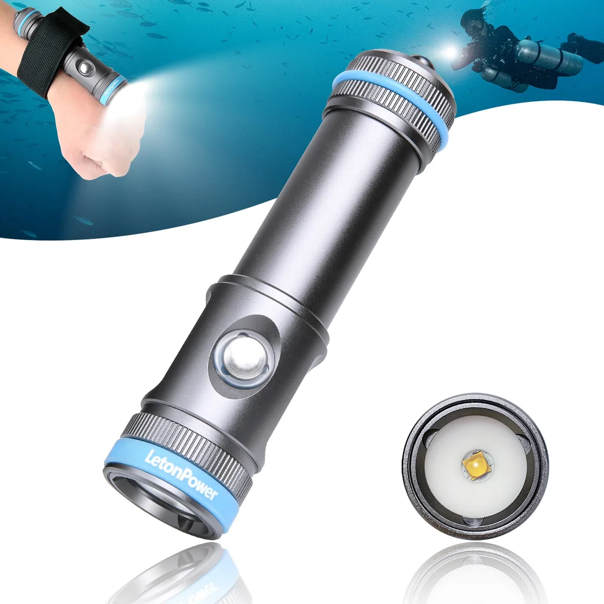 Tynny-13FD 2200 Lumen Tauchlicht für Unterwasserfotografie Fülllicht, 100M Wasserdichtes Kompaktes Unterwasser-Video-Licht, 110-Grad breiter Strahl mit Typ-C Aufladung Tauchen Video Licht