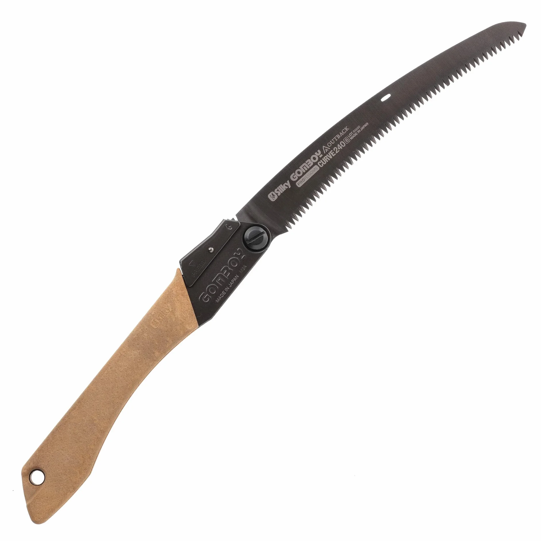 SILKY- Gomboy Curve Outback Edition 240 mm: grob verzahnte Klappsäge (8 Z/30 mm) mit gebogener Klinge aus Premium Japanese Steel, schwarzer Nickel-Zinn-Beschichtung – Bushcraft & Jagd.