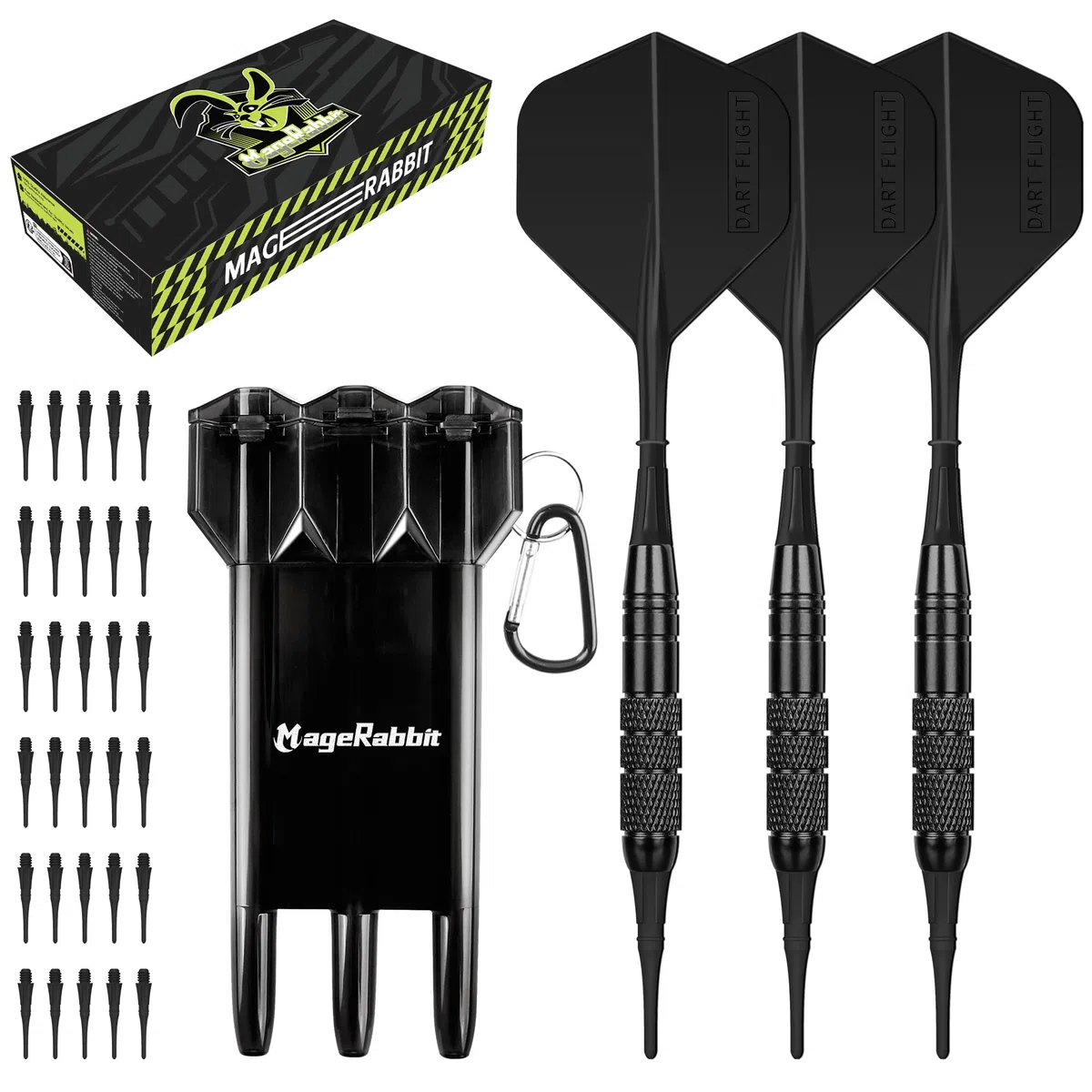 Dartpfeile mit Kunststoffspitze, 3 Stück Profi Soft Dartpfeile Set mit 30 zusätzlichen Kunststoff Dartspitzen, Dartpfeile für Elektronische Dartscheibe