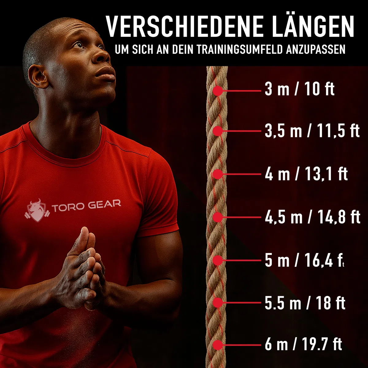 38 Millimeter Juteseil zum Klettern, 3-6 Meter | Kletterseil mit Karabinerhaken und Aufhänger für Crossfit, Fitness, Fitnessstudios und Feuerwehrtraining (38 mm X 3,5 m)