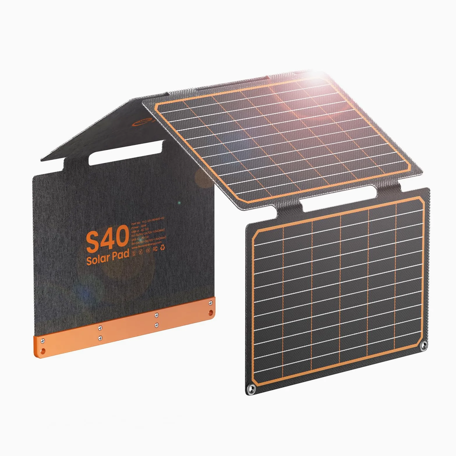 FlexSolar 40W Faltbares Solarpanel, Tragbares Solarladegerät USB-A QC3.0 USB-C PD3.0, 13.9V 2.9A, IP67 Wasserdicht, PET, Camping Outdoor