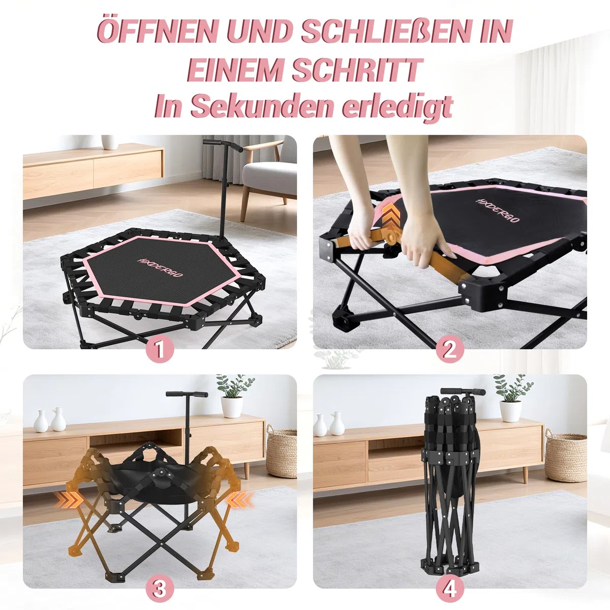 HXD-ERGO Klappbar Fitness Trampolin Erwachsene Indoor, Keine Installation erforderlich und tragbar, Durchmesser 106 cm