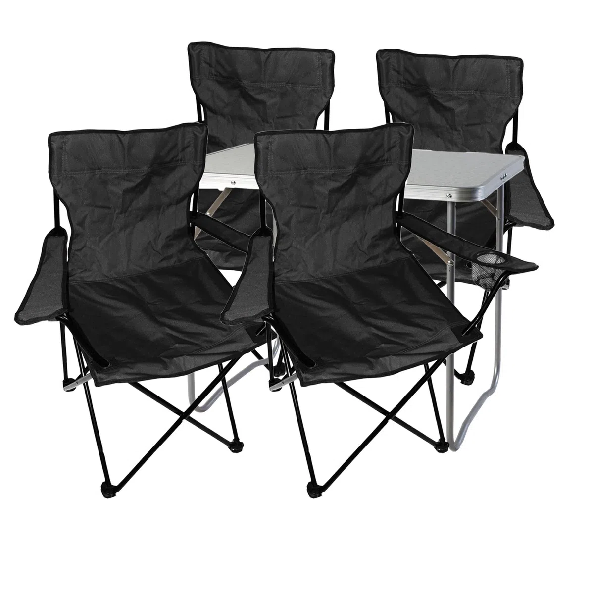 Mojawo 5tlg. Campingmöbel Set Alu 70x50x59cm 1x Campingtisch mit Tragegriff + 4 Anglerstühle, Faltstühle Schwarz