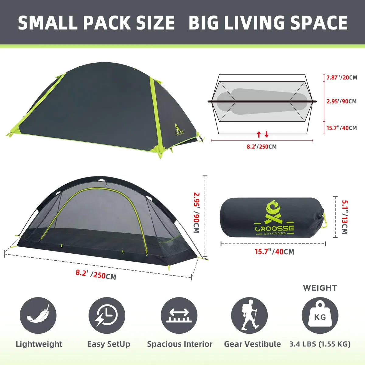 Single Camping Zelt für 1-Personen, Ultraleicht, wasserdicht und Winddicht, 3-Jahreszeiten-Zelt mit doppelschichtigem Einmast-Design, kompakt und tragbar – ideal für Reisen, Wandern und Bergsteigen