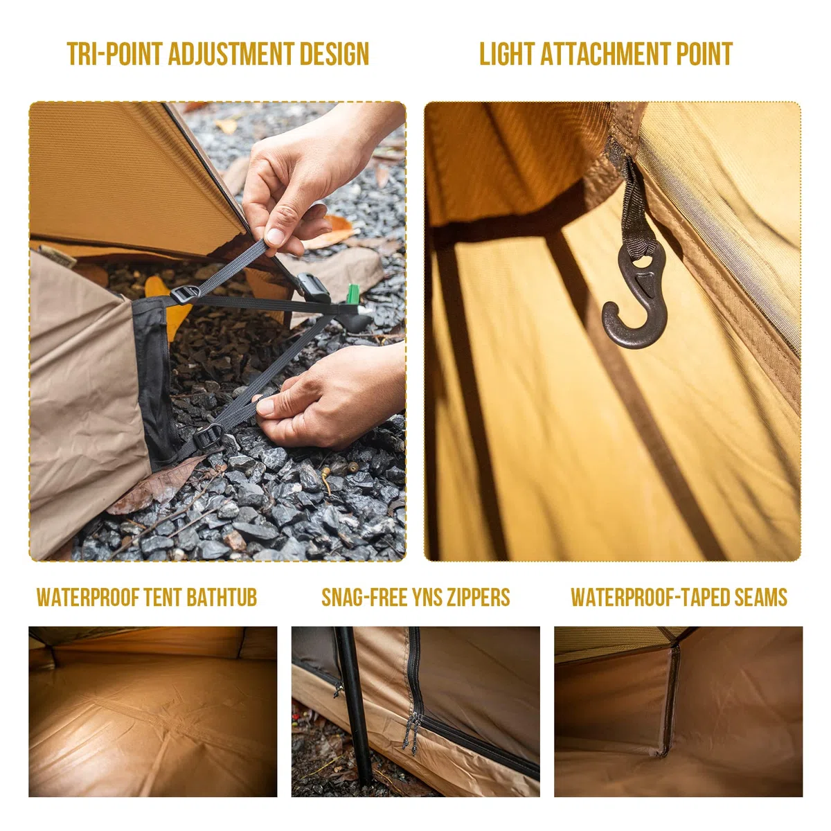 OneTigris Rock Fortress 2-3 Personen Halbkuppel Mesh Innenzelt mit 4000mm Zelt Wannenboden für Camping Wandern für 4-6 Personen Pyramidenzelt