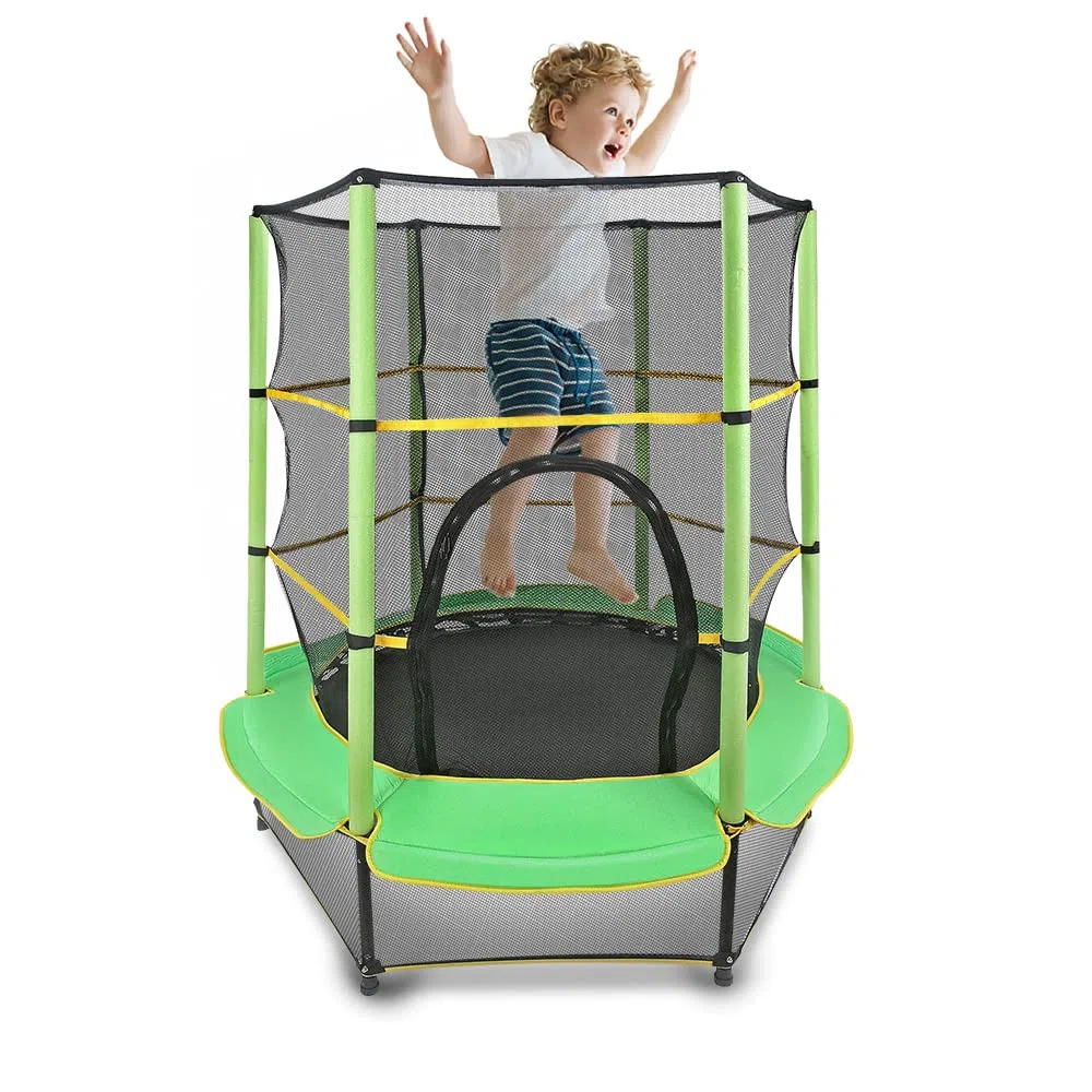 Kinder Trampolin Ø 140cm Indoor Kindertrampolin mit Sicherheitsnetz & gepolsterter Sicherheitsabdeckung, Draußen Trampolin für ab 3 Jahre, Gartentrampolin
