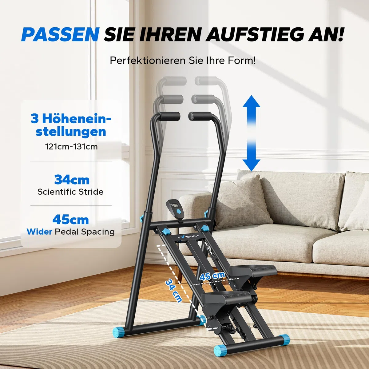 MERACH 2025 Stair Stepper Pro,Stairmaster für Zuhause mit Einstellbarem 3 Stufen Widerstand,Folding Cardio Vertical Climber Maschine Treppenmeister mit Verstellbare Lenker für Home Büro Fitnessgerät