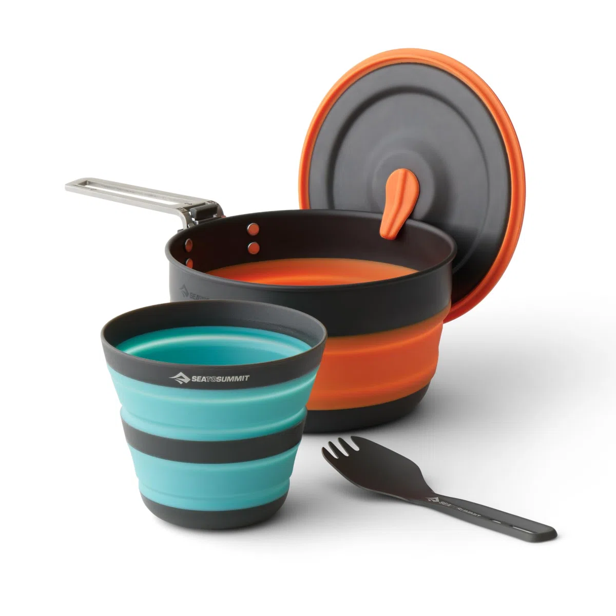 Sea to Summit - Frontier Ultralight Collapsible One Pot Cook Set - 1 Person, 3-teilig - 1 L Topf + Becher + Göffel - ohne PFAS & Langlebig - Camping-Kochgeschirr aus harteloxiertem Aluminium - 259 g