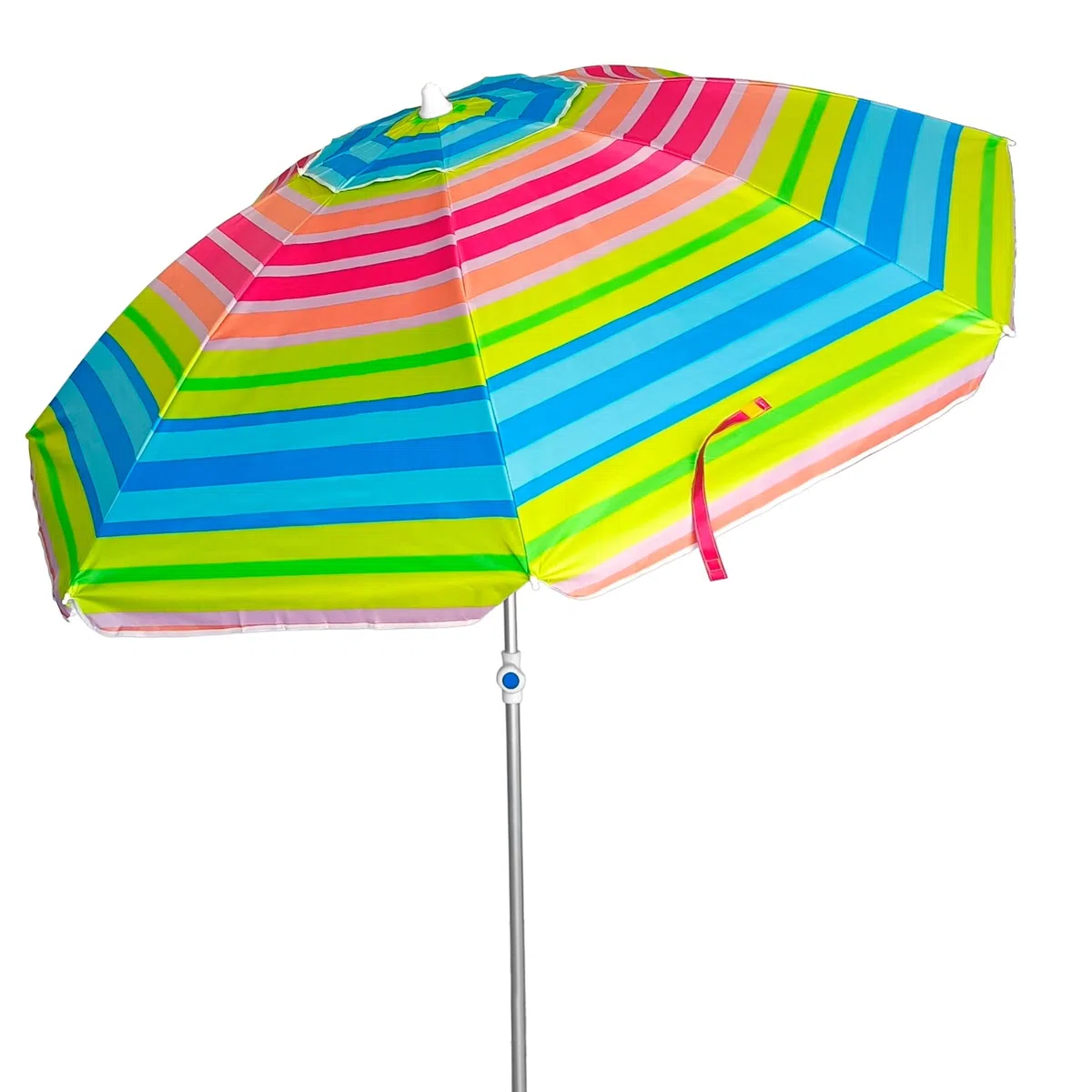 PINCHO Sonnenschirm Strand Windfest Stabil 200 cm - Strandschirm, Sonnenschirm Klein mit UV Schutz 50, Erdspieß, Transporttasche - Stahlrohr22/25 mm, 35 km/h, Blau Weiß
