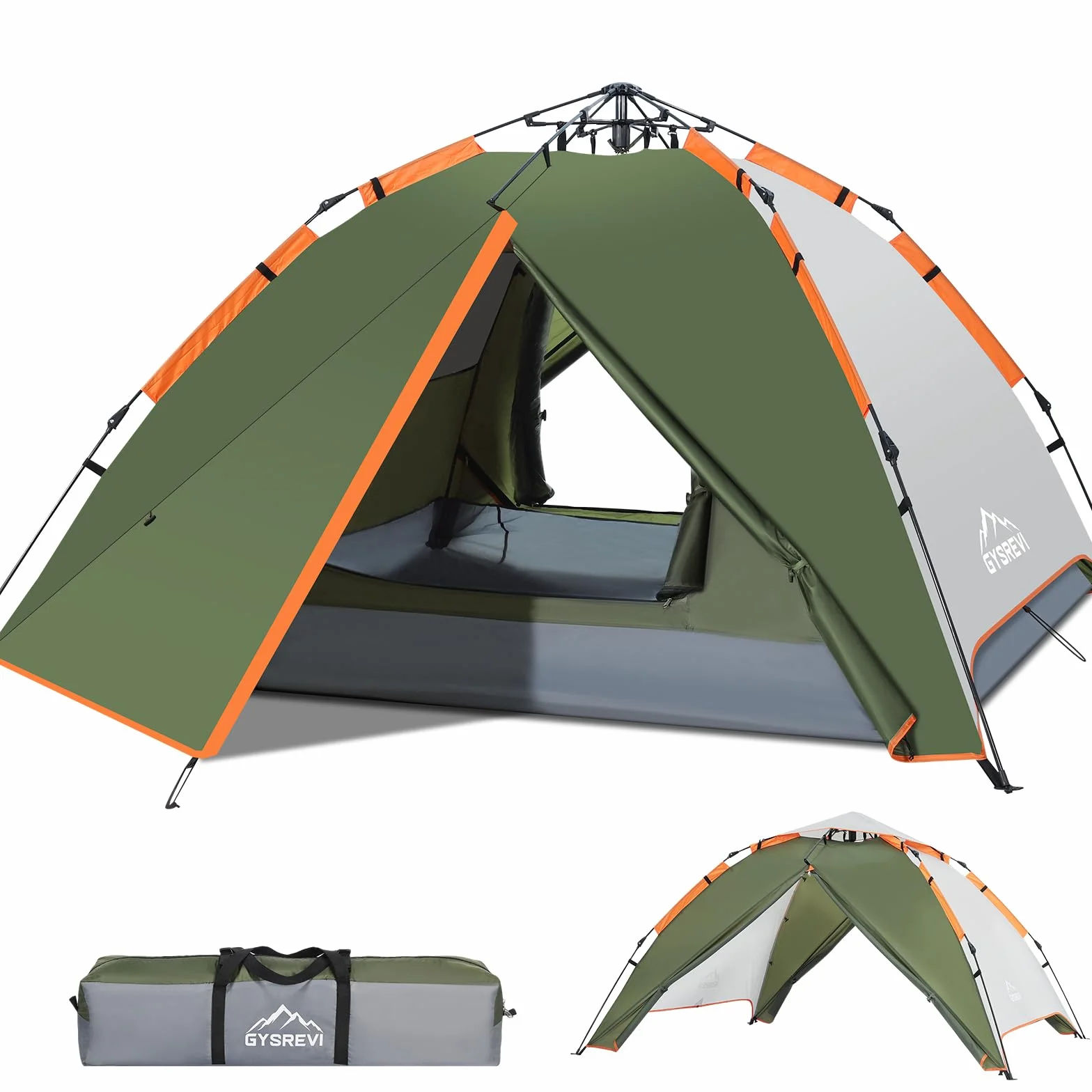 Camping Zelt Automatisches 3 Personen Instant Zelt Pop Up Zelt 4 Jahreszeiten Winddicht Wasserdicht Kuppelzelt mit 2 Mesh-Tür, 2 Mesh-Fenster, 2 in 1 Doppelschichten, Tragetasche für Familie