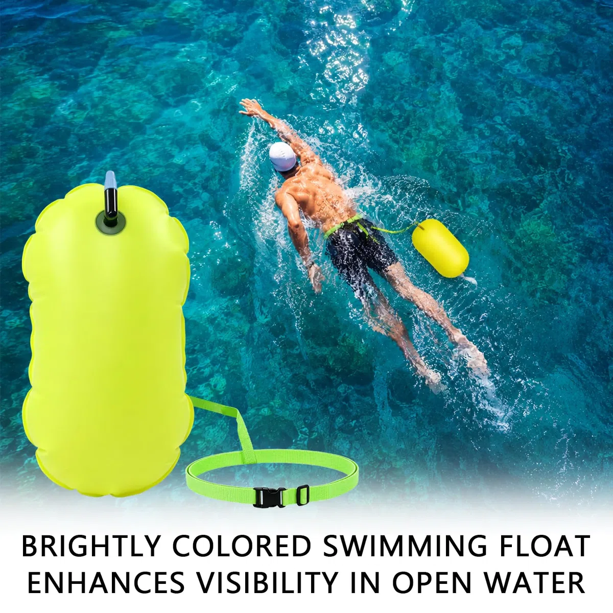 Schwimmboje, Gut Sicherheit beim Schwimmen, Einfarbige Sicherheitsboje für Freiwasser und Triathlon, mit Hüftgurt, Gut Sichtbare Schwimmhilfe für Erwachsene