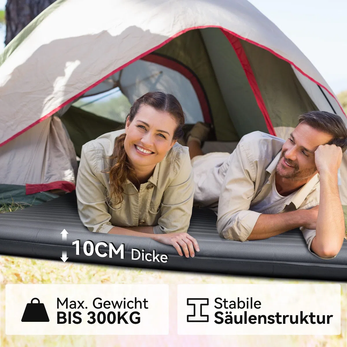 HIKENTURE Doppel Isomatte Ultraleicht, Camping Isomatte für 2 Personen Aufblasbar, Luftmatratze Schlafmatte, Navyblau