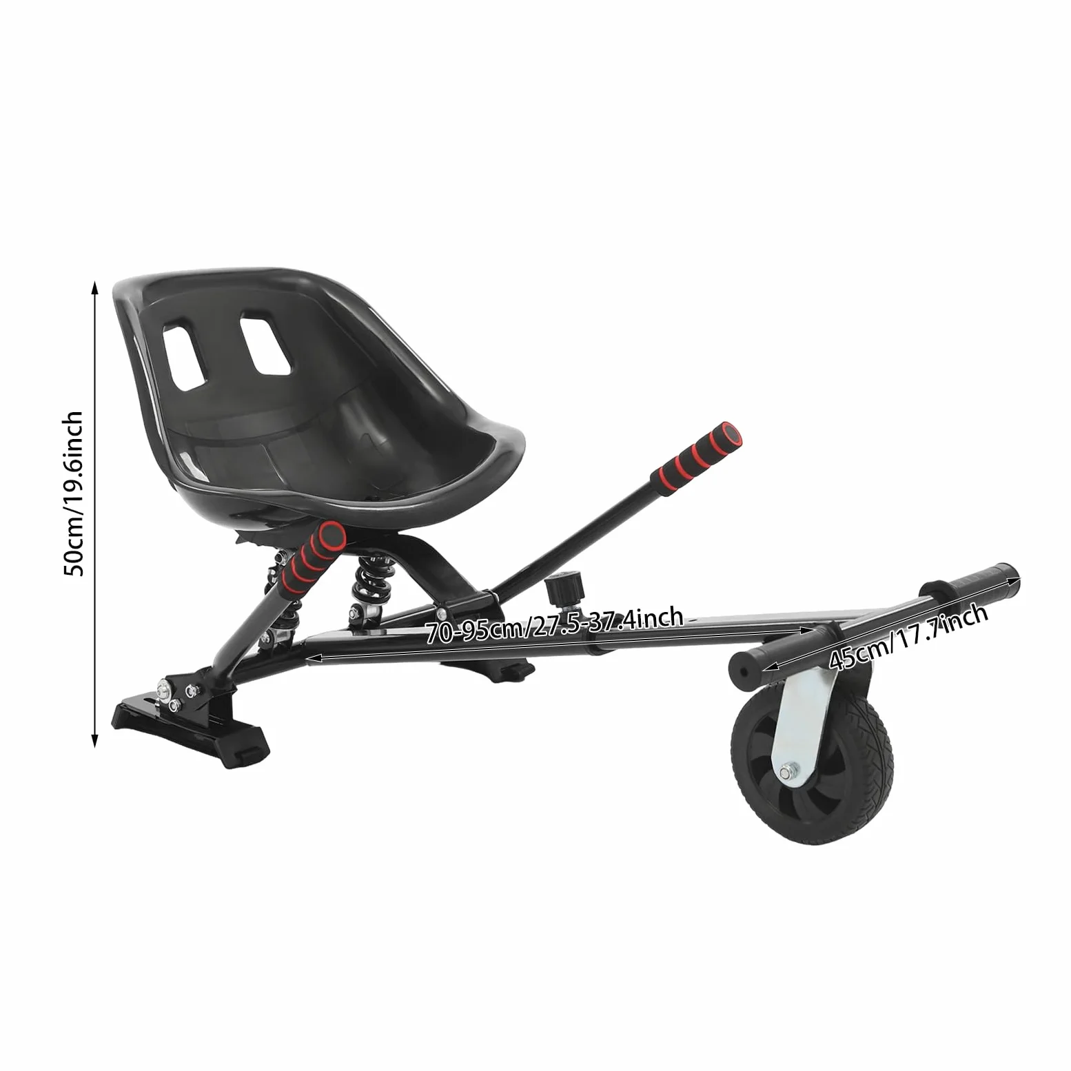 Hoverboard Sitz mit Lenkrad – Hoverboard mit Sitz passend, Verstellbar (70-95 cm),– Passend für 6,5-10 Zoll Hoverboards, Bis 100 kg, Hoverkart für Kinder & Erwachsene (Rot)