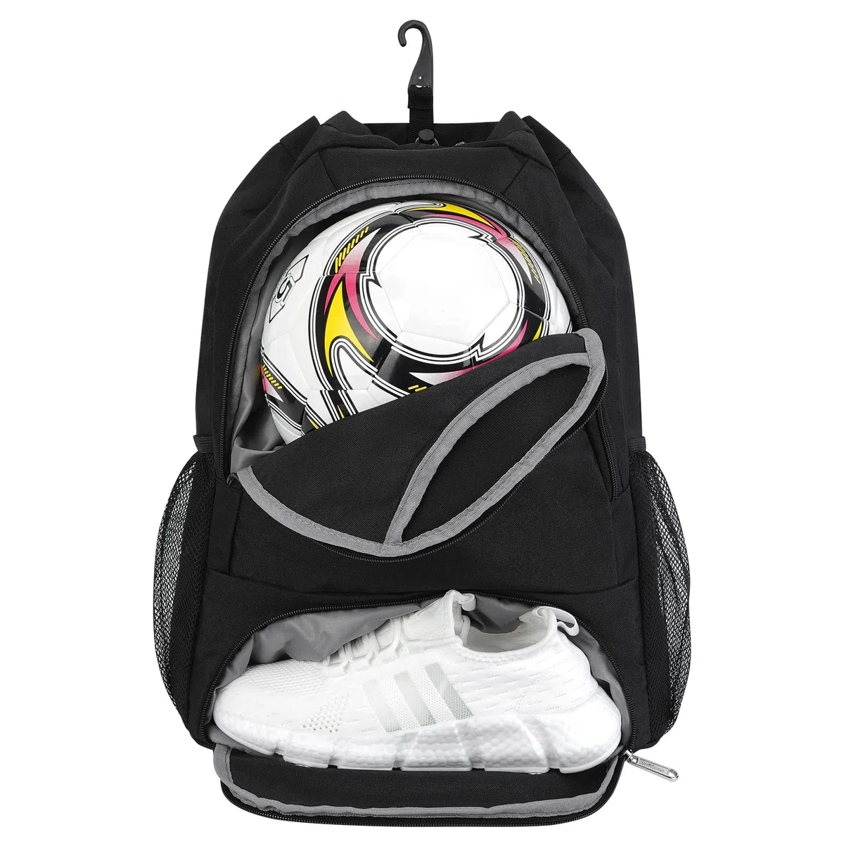 sportsnew Fußball Tasche, Basketball Kordelzug Rucksack Verstellbar Sportrucksack mit Ballfach & Schuhfach und Nasstasche Tunnelzug Daypack für Herren Damen